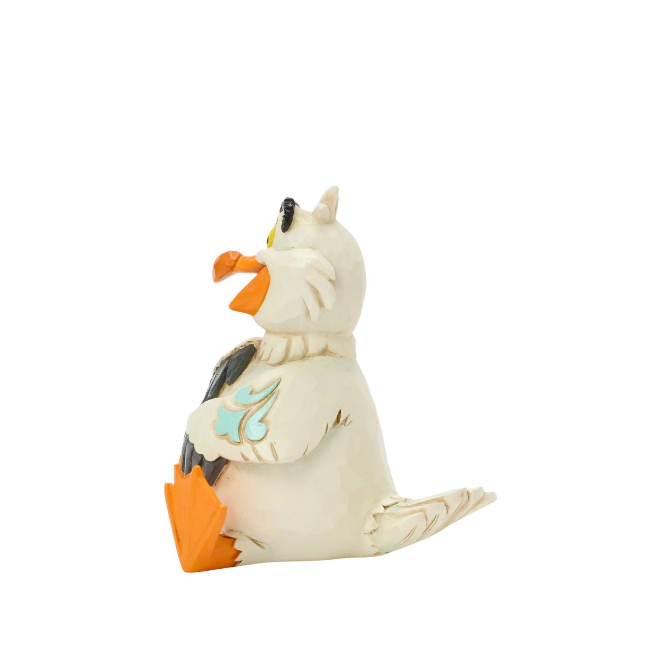 This Jim Shore miniature features Scuttle, the eccentric Seagull from The Little Mermaid, with vibrant rosemaling and charming patchwork details. With a bright smile and playful expression, you can almost hear his joyful laugh.
