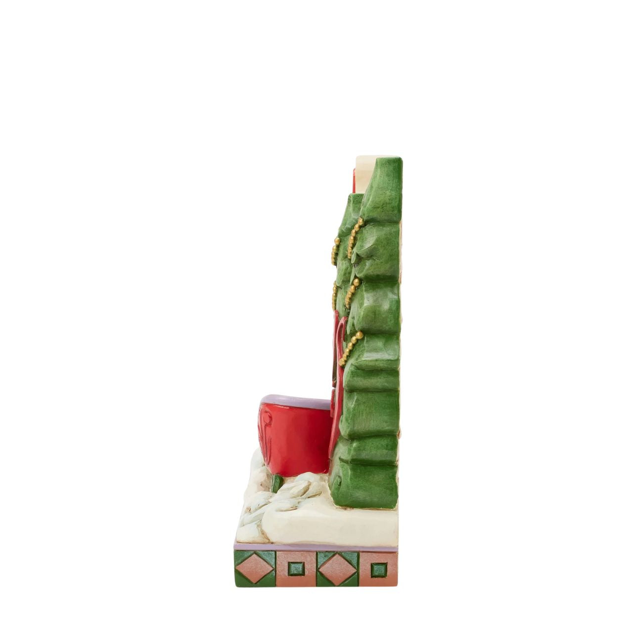 This festive Christmas at the Lodge Jim Shore holiday sign cheerfully reads "Merry Christmas" in curly, joyful script. Featuring decorated pine trees, a red and green sled on freshly fallen snow, this inviting piece brings holiday warmth and wishes every year.