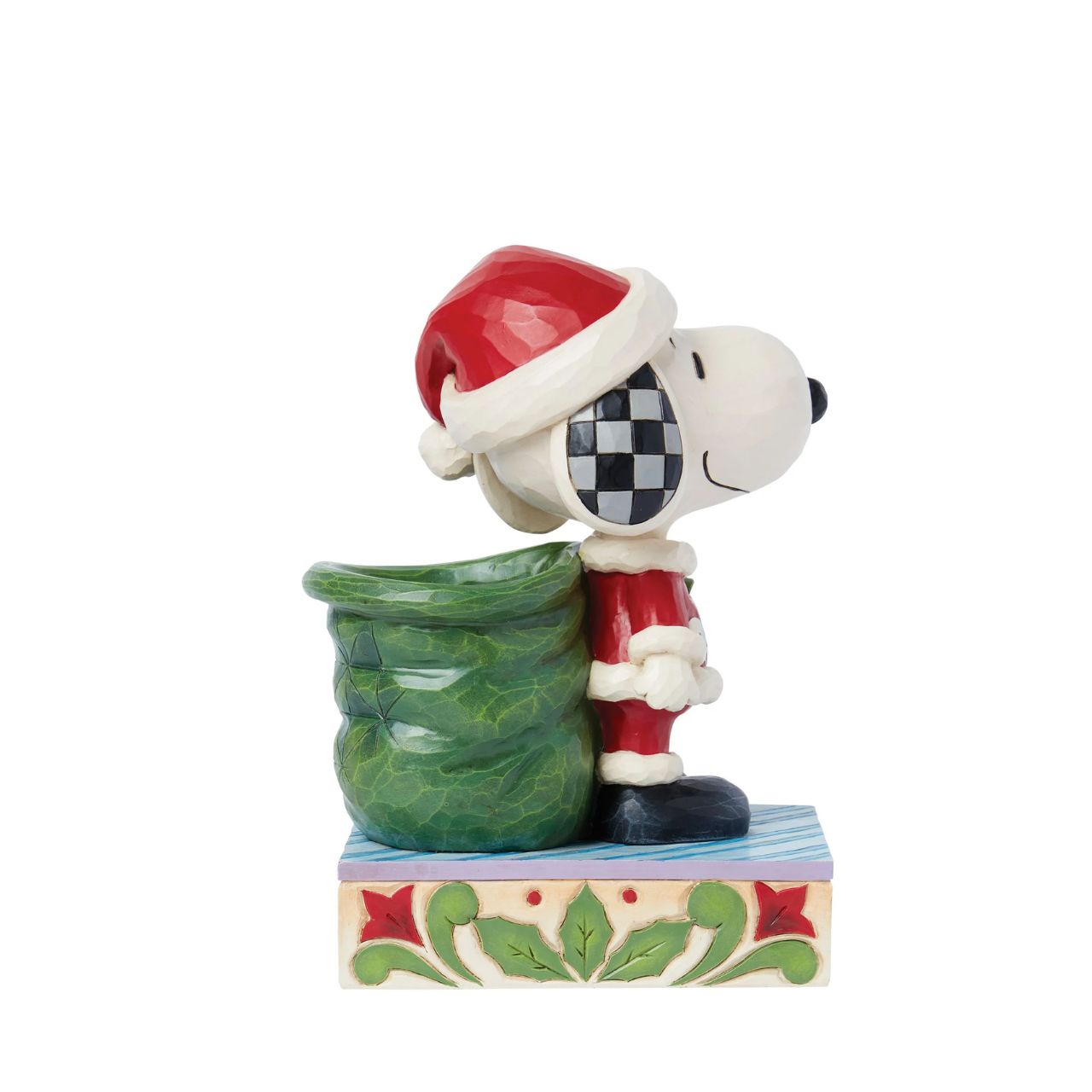 Dressed as Santa, Snoopy carries a sculpted bag deep enough to hold real candy canes! With Woodstock by his side, the patterned pair prepare for a holiday spent spreading joy and laughter. Celebrate the season with this Jim Shore Peanuts design.