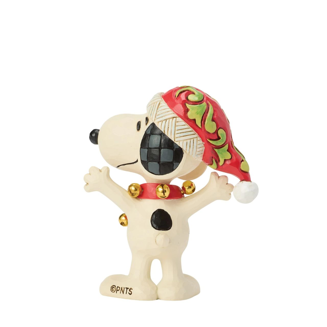 Wearing a festive Santa hat with swirling details, Snoopy jingles in holiday style with festive bells in this Jim Shore figurine. Compact and colourful, it brings a half pint helping of Peanuts cheer to your Christmas display.