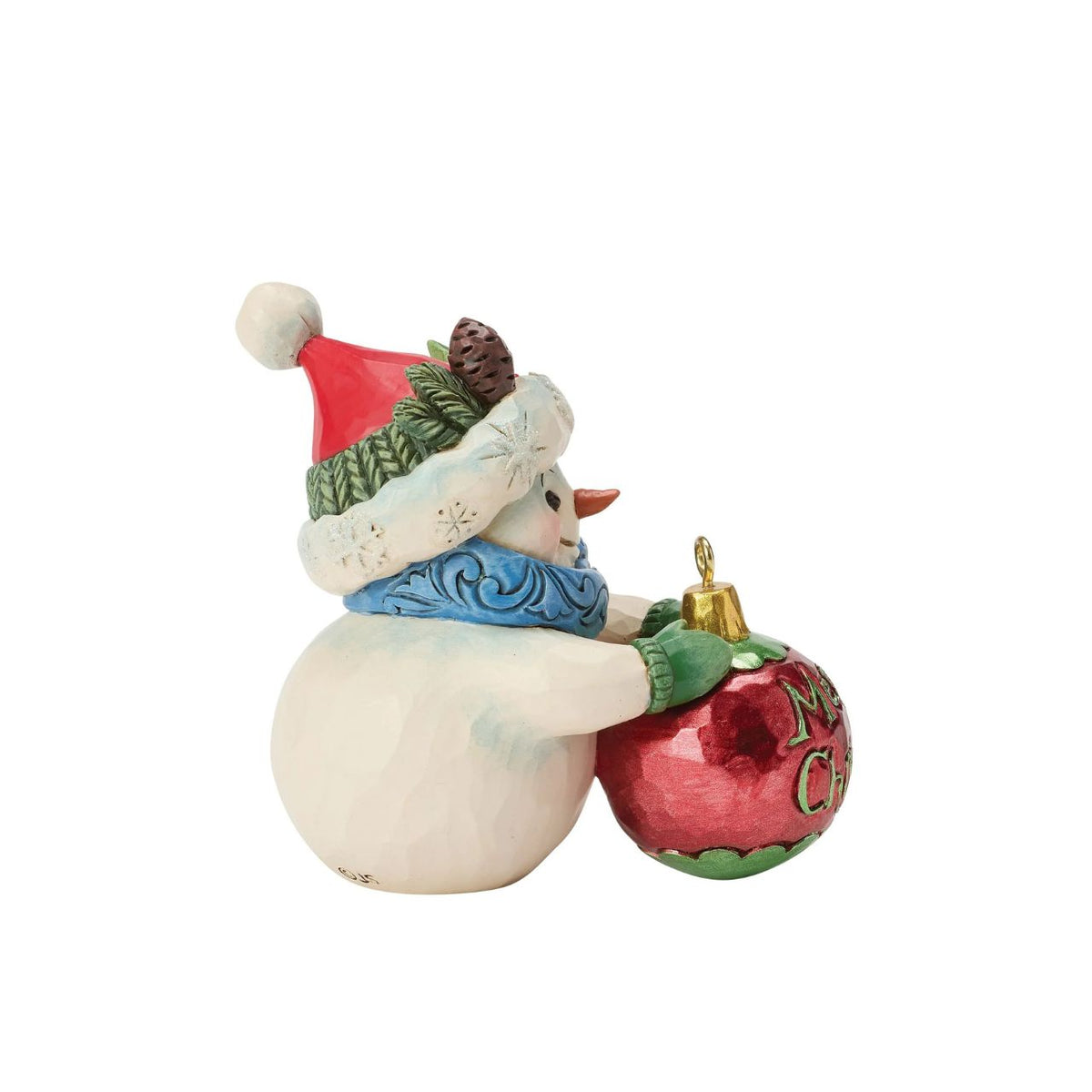 Embrace the enchantment of winter with this delightful miniature snowman figurine from Heartwood Creek by Jim Shore. This endearing snowman holds a large, beautifully detailed ball, showcasing Jim Shore's signature folk-art style.