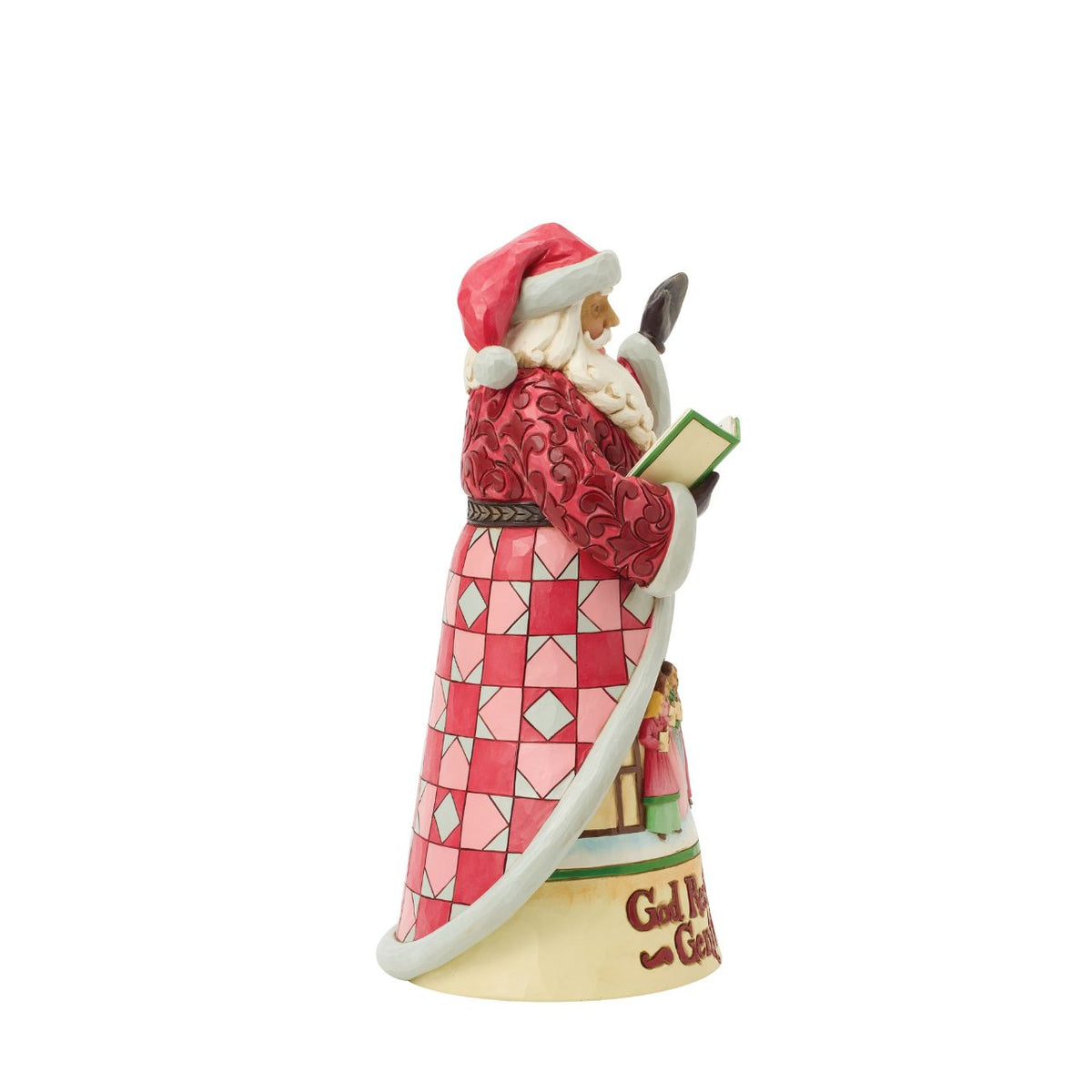 Celebrate the joy of Christmas music with this beautifully crafted Santa from Jim Shore’s Heartwood Creek collection. As Santa sings along, his richly detailed cloak reveals a charming Christmas carolling scene, accompanied by the traditional melody of “God Rest Ye Merry Gentlemen”.