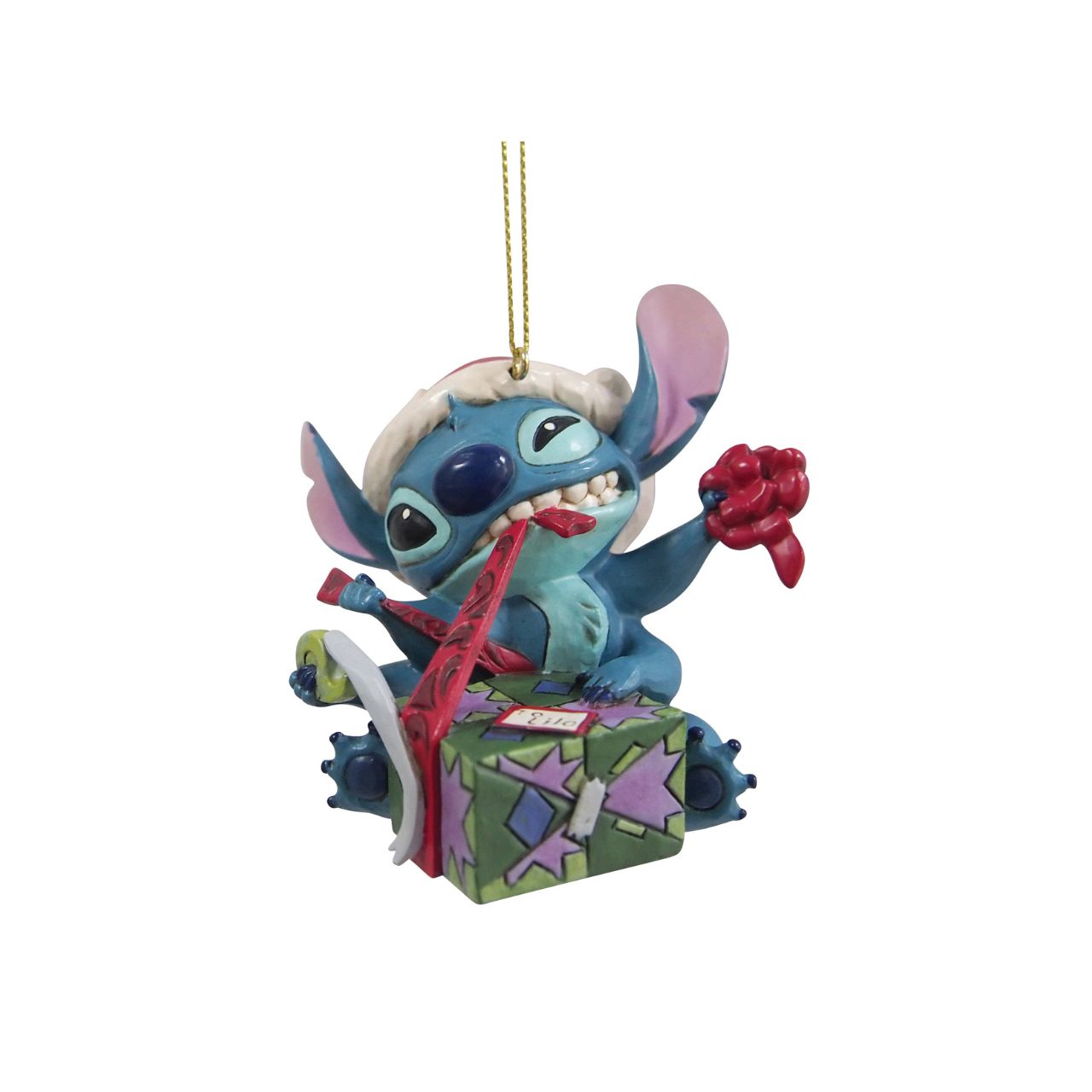 Stitch is eager to get to his gift this Christmas morning. This cute hanging ornament is the perfect addition to your tree and captures the excitement of seeing what Santa has brought.