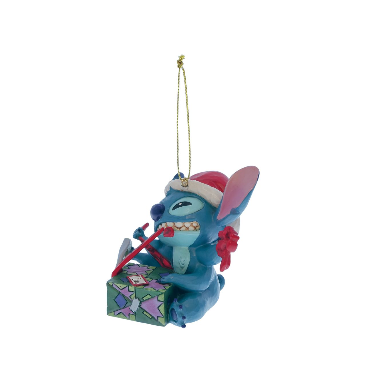 Stitch is eager to get to his gift this Christmas morning. This cute hanging ornament is the perfect addition to your tree and captures the excitement of seeing what Santa has brought.