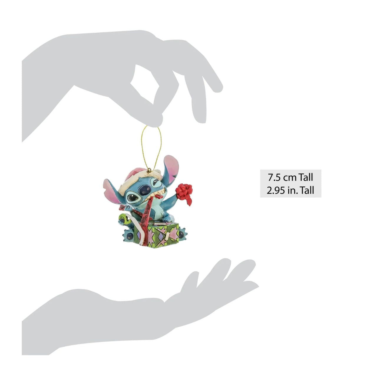 Stitch is eager to get to his gift this Christmas morning. This cute hanging ornament is the perfect addition to your tree and captures the excitement of seeing what Santa has brought.