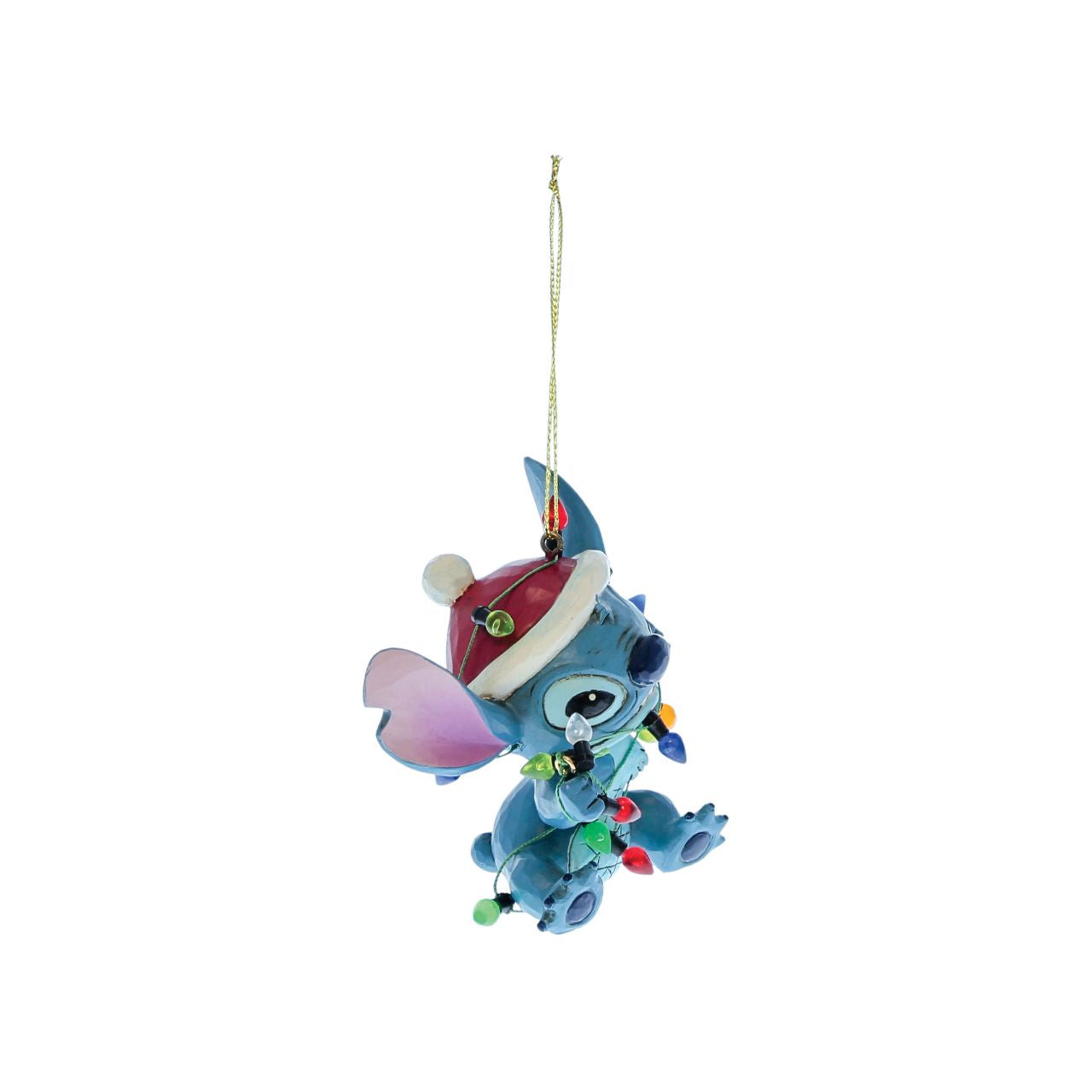 Stitch is getting into the Christmas spirit and also into a little bit of a mess. Wrapped in his Christmas lights, Stitch is a great hanging ornament for your Christmas tree.