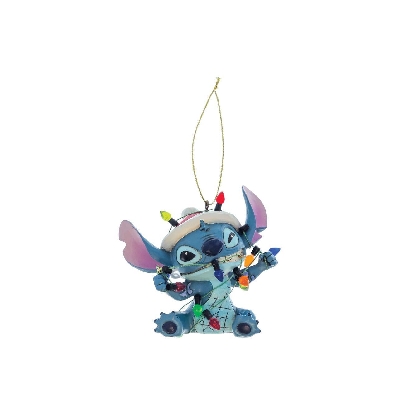 Stitch is getting into the Christmas spirit and also into a little bit of a mess. Wrapped in his Christmas lights, Stitch is a great hanging ornament for your Christmas tree.