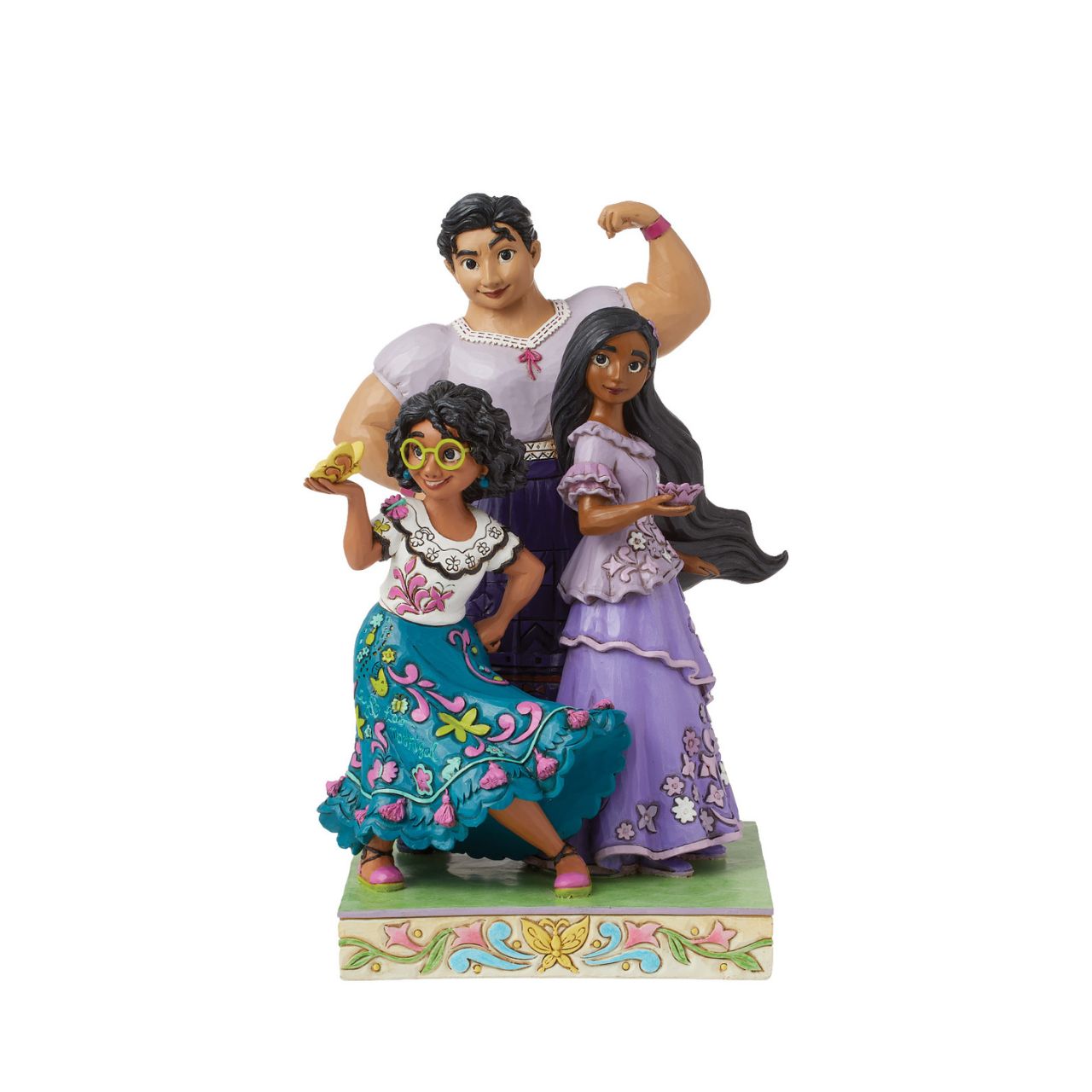 Life is full of colour and everyone has a gift. This special figurine features Mirabel, Isabella and Luisa from the hit Disney film, Encanto. The three sisters showing that they are truly "Stronger Together".