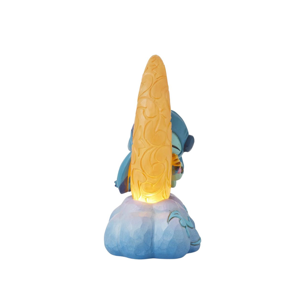 Snuggled up with his plush Scrump, Disney's Stitch is ready for dreamland. Asleep on a crescent moon that glows, this is the perfect addition to any display or bedroom. Requires 3x AAA batteries (not included), uses an automatic timer for 6 hours on, 18 hours off.