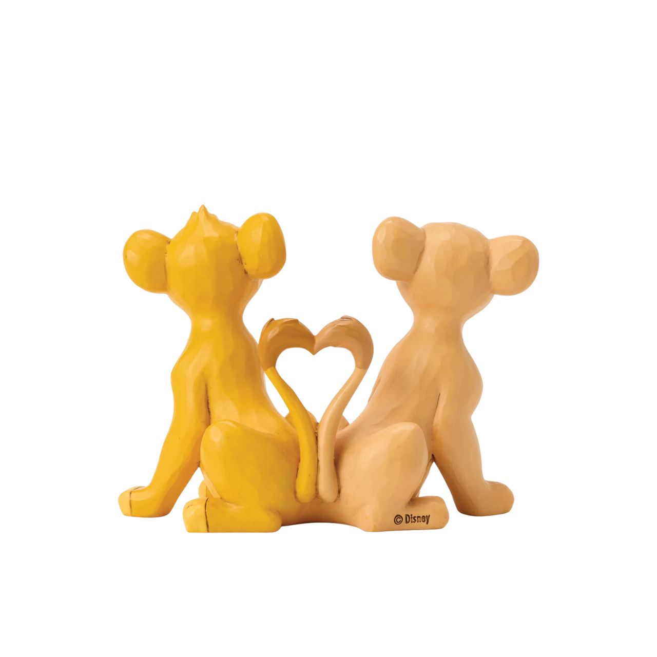 Celebrate the circle of love with Simba and Nala from Disney's Lion King, with this charming Jim Shore design featuring the young pair. Their tails form a heart as they sit close, adorned with Jim Shore's signature rosemaling and floral flourishes.