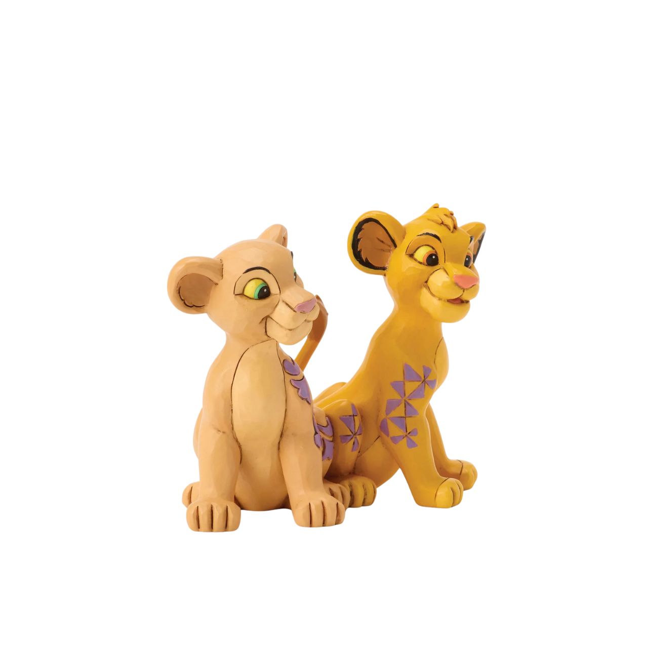 Celebrate the circle of love with Simba and Nala from Disney's Lion King, with this charming Jim Shore design featuring the young pair. Their tails form a heart as they sit close, adorned with Jim Shore's signature rosemaling and floral flourishes.