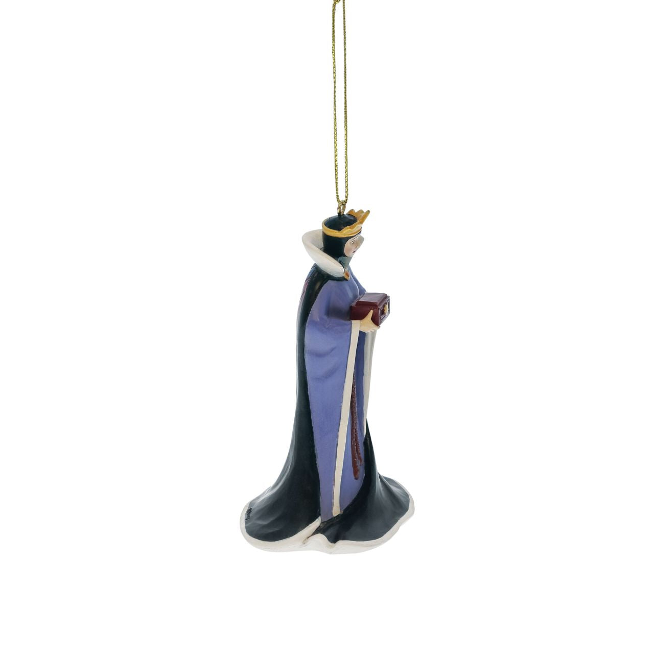 The Evil Queen from Disney's first feature length film "Snow White and the Seven Dwarfs" has been hand crafted into a hanging ornament, perfect to add a little bit of villainy to your Christmas tree.