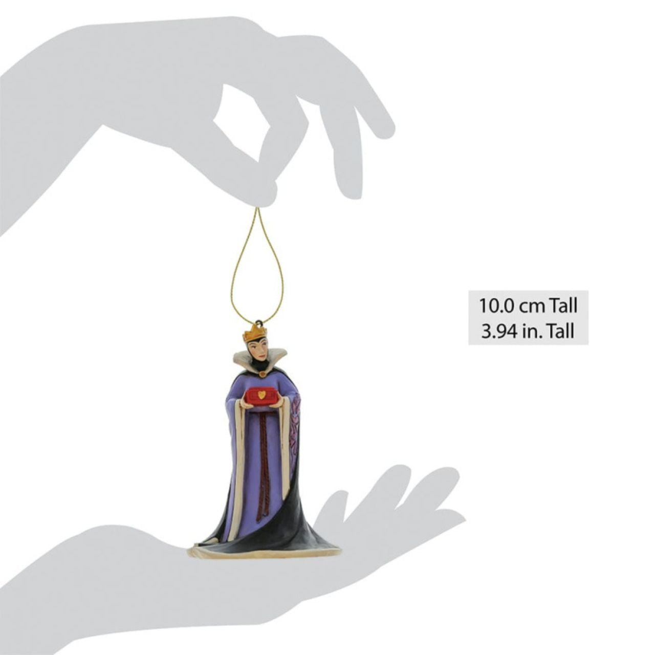 The Evil Queen from Disney's first feature length film "Snow White and the Seven Dwarfs" has been hand crafted into a hanging ornament, perfect to add a little bit of villainy to your Christmas tree.