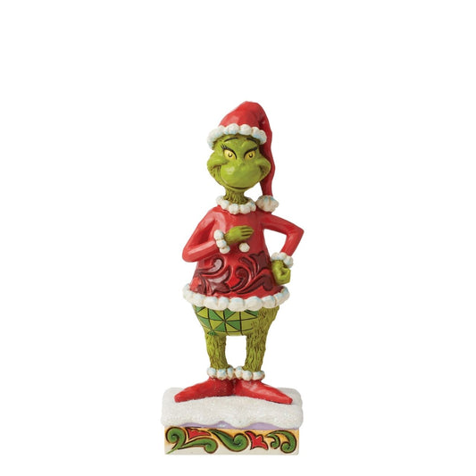 The Grinch Happy - The Grinch by Jim Shore  Dressed up as Santa with The Grinch looks happy to be doing so. Celebrate the holiday that brings us together with this sweet Jim Shore design.