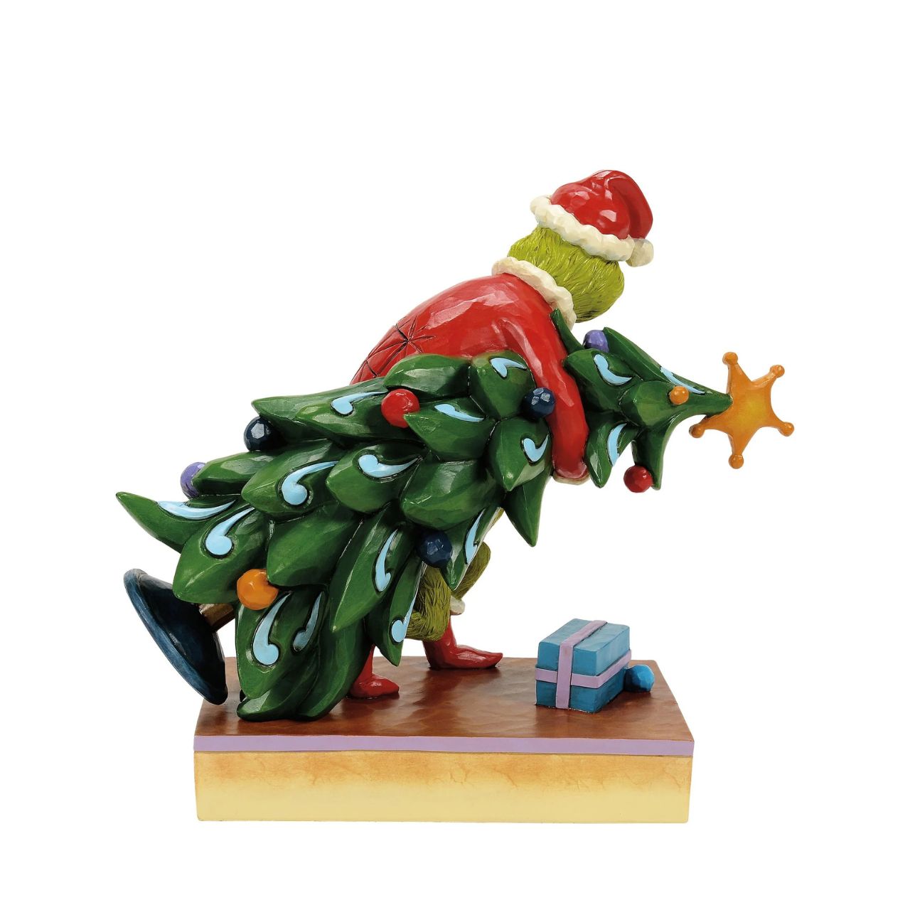 Dressed as Santa, The Grinch has arrived to steal Christmas. He grabs the tree and tiptoes away from the crime scene. Intricate patterns and vibrant colours highlight the curmudgeon's mischievous spirit, bringing humour and artistry to your home.