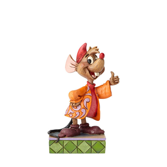 Cinderella's number one sidekick is kind, brave and fiercely loyal. This handcrafted design showcases Jaq's optimistic spirit, as the grinning mouse extends an eager thumbs-up. His trademark orange jacket has been reimagined with lavender flowers.