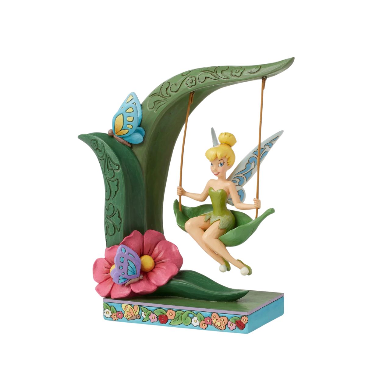 This magical piece features Disney's Tinker Bell playing on a flowery spring. The iconic pixie from Peter Pan is enjoying herself on this sweet spring themed figurine as part of the Disney Traditions collection by Jim Shore.