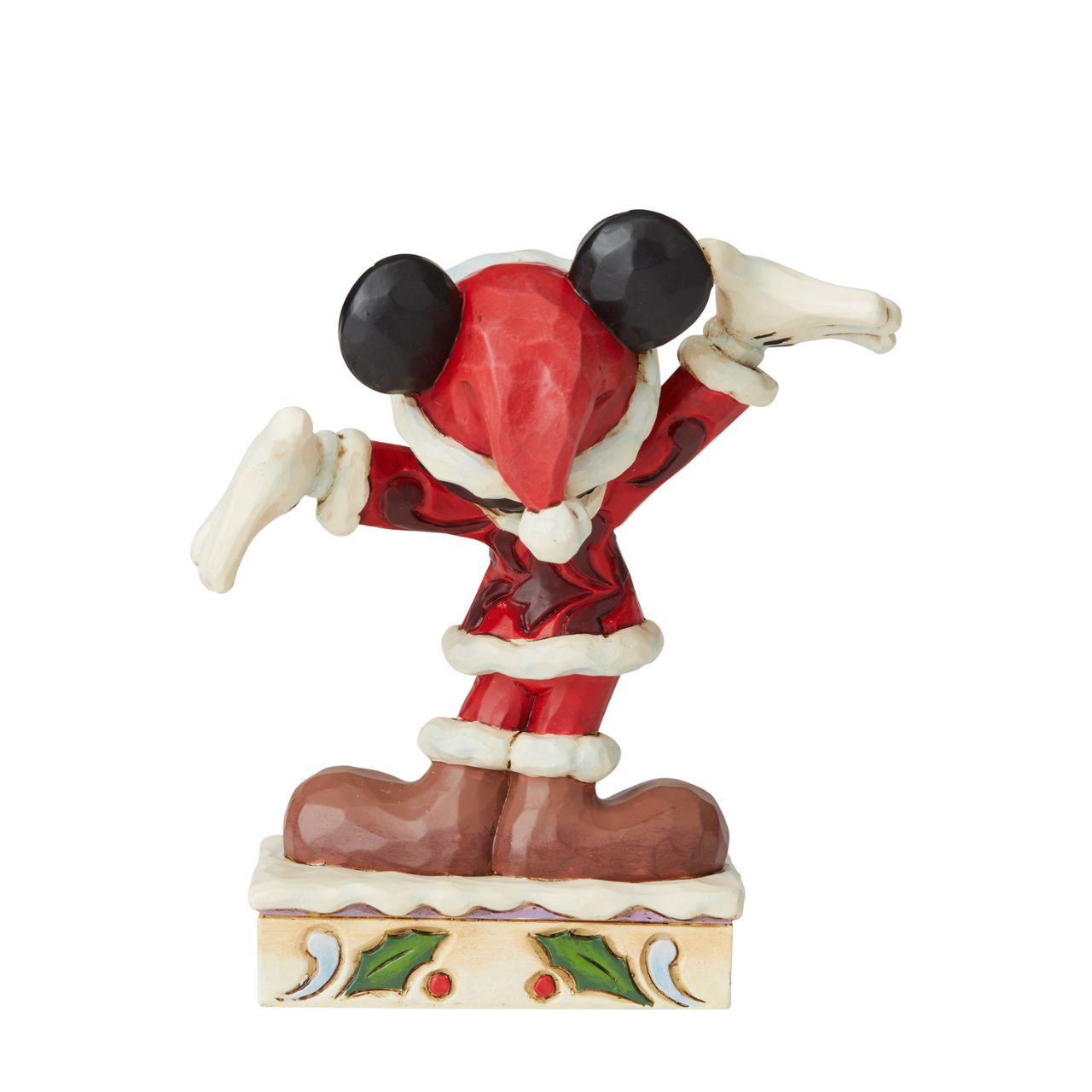 Jim Shore Tis a Splendid Season - Mickey Mouse Figurine  Dressed in his Santa suit, Mickey is excited for the arrival of the fun holiday season. This holiday Mickey is hand-crafted in cast stone and hand painted with Jim Shore's signature rosemaling design.