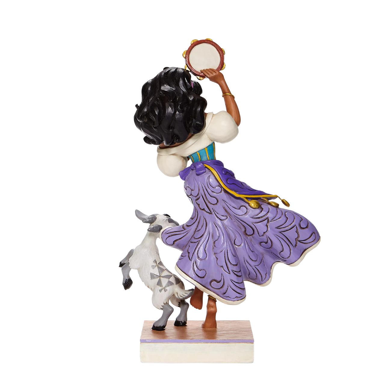 Disney Traditions Esmeralda & Djali  from The Hunchback of Notre Dame  Loyal goat Djali assists his kind-hearted gypsy owner, Esmeralda, as she performs in Disney's classic, Hunch Back of Notre Dame, in this designed by Jim Shore sculpt.