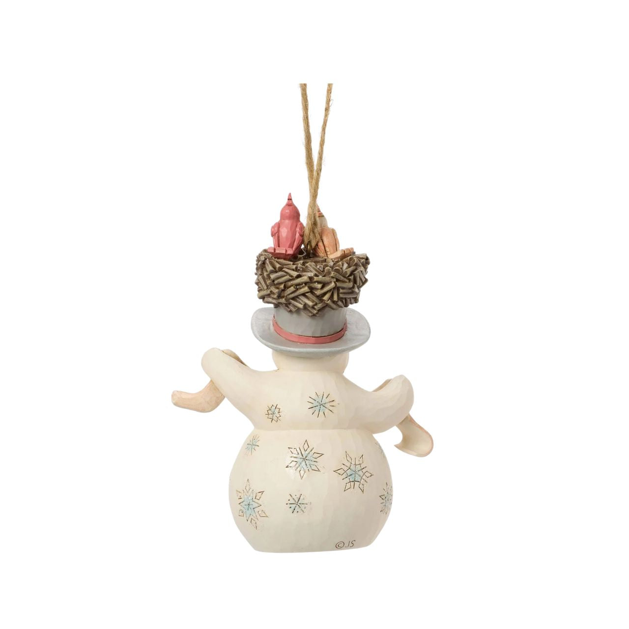 This endearing Jim Shore ornament features a snowman adorned with snowflakes, wearing a bird's nest as a hat with two cardinals. Holding a festive banner that reads "2025," this piece drives home the promise of new beginnings for the year ahead.