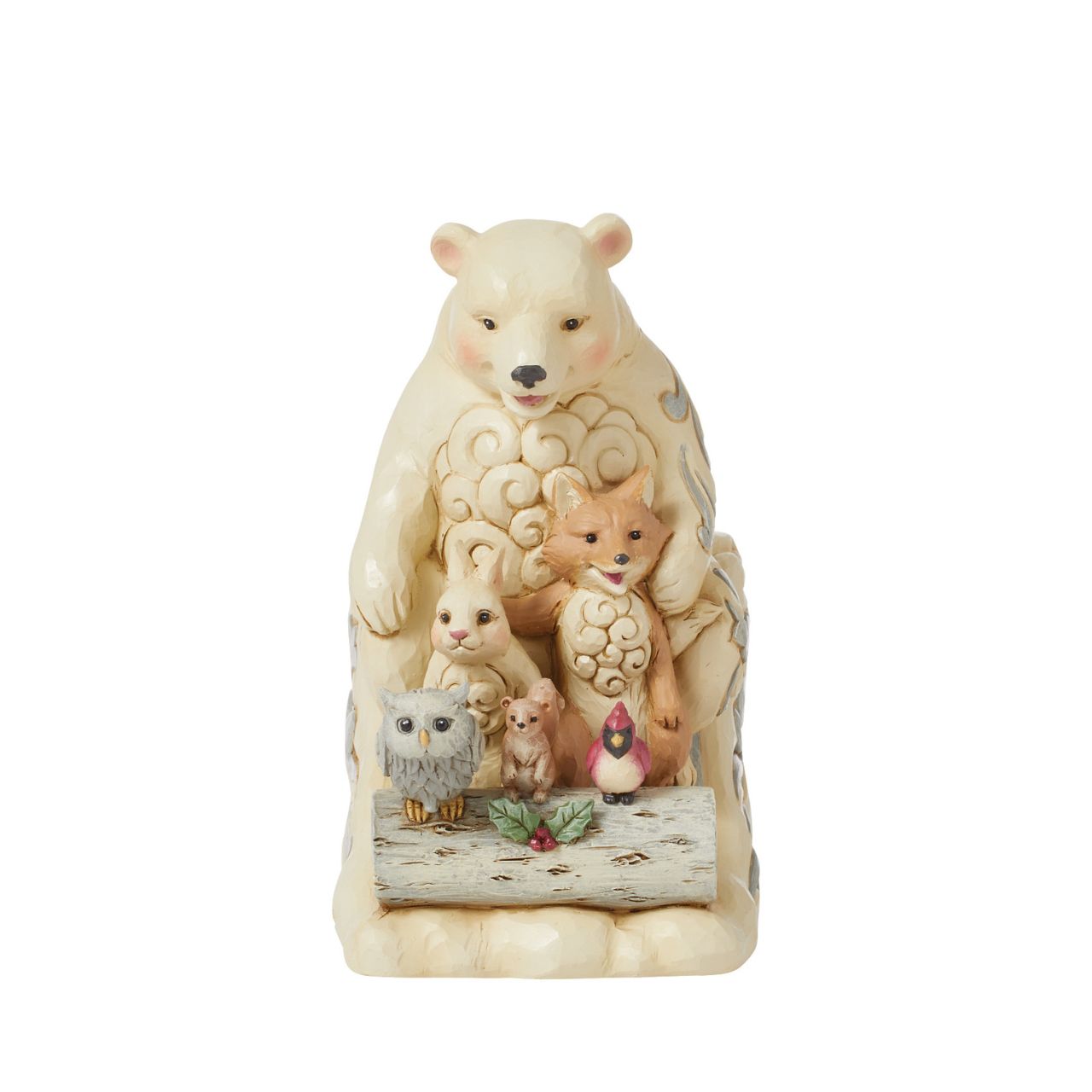 From the White Woodland collection as part of Heartwood Creek by Jim Shore, this group of animal friends having fun in the snow is the perfect addition to any Christmas display.