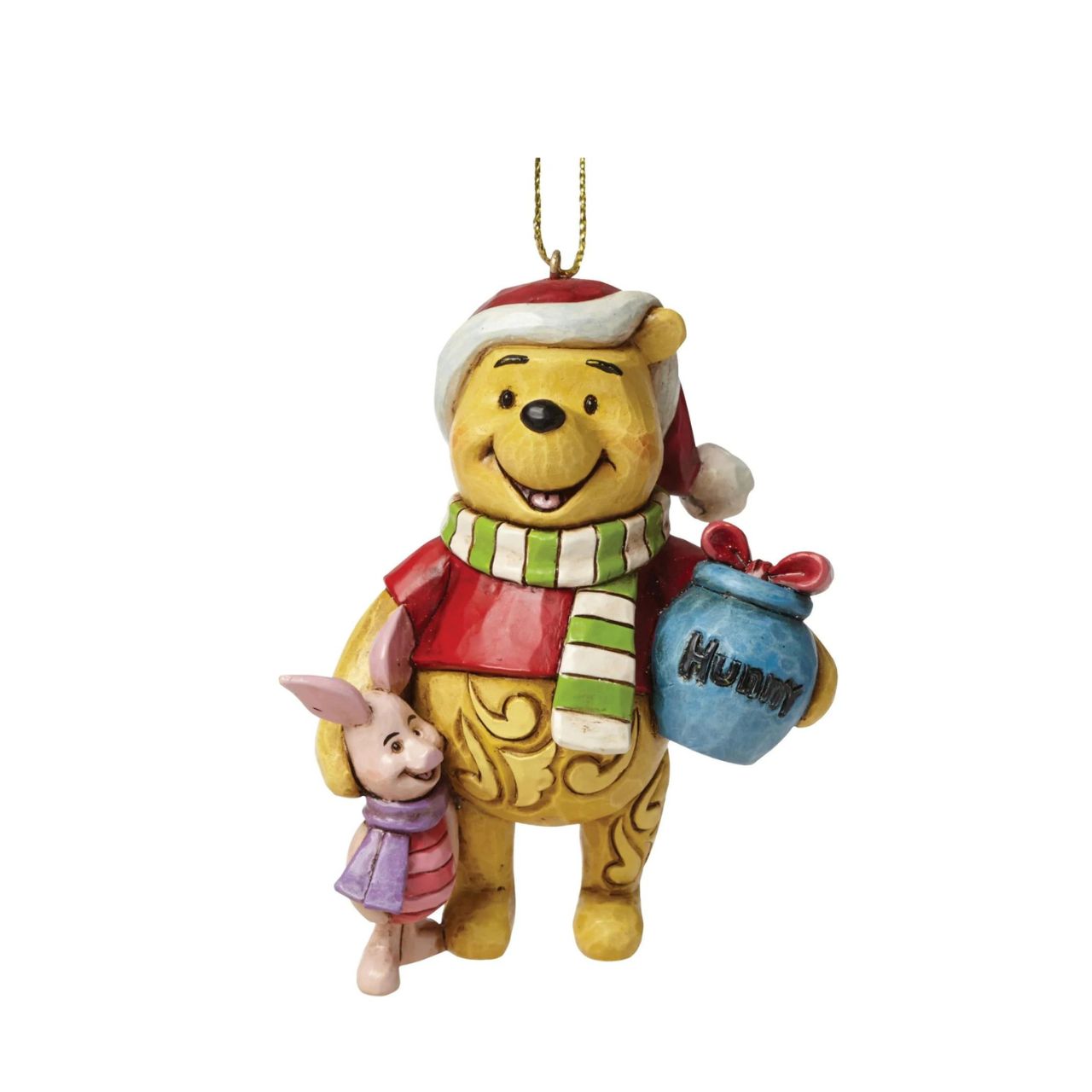 Disney Traditions Winnie the Pooh and Piglet Hanging Ornament  Add some friendship to your Christmas tree this season with Winnie the Pooh and Piglet. Designed by award-winning artist and sculptor Jim Shore. The hanging ornament is made from cast stone.