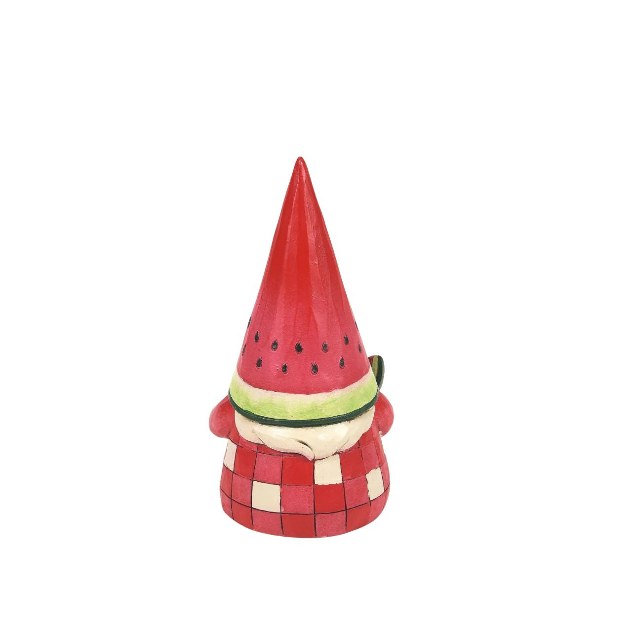 No one knows gnomes like Jim Shore. A master craftsman of the playful guardians, the beloved artist creates a new addition to his growing gnome collection. This watermelon inspired gnome wears a picnic plaid cloak as he enjoys the fruit.