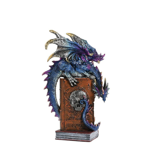 A Blue Peering Down Dragon Fantasy Figurine Ornament from the Mystic Legends Collection by Juliana Collection.