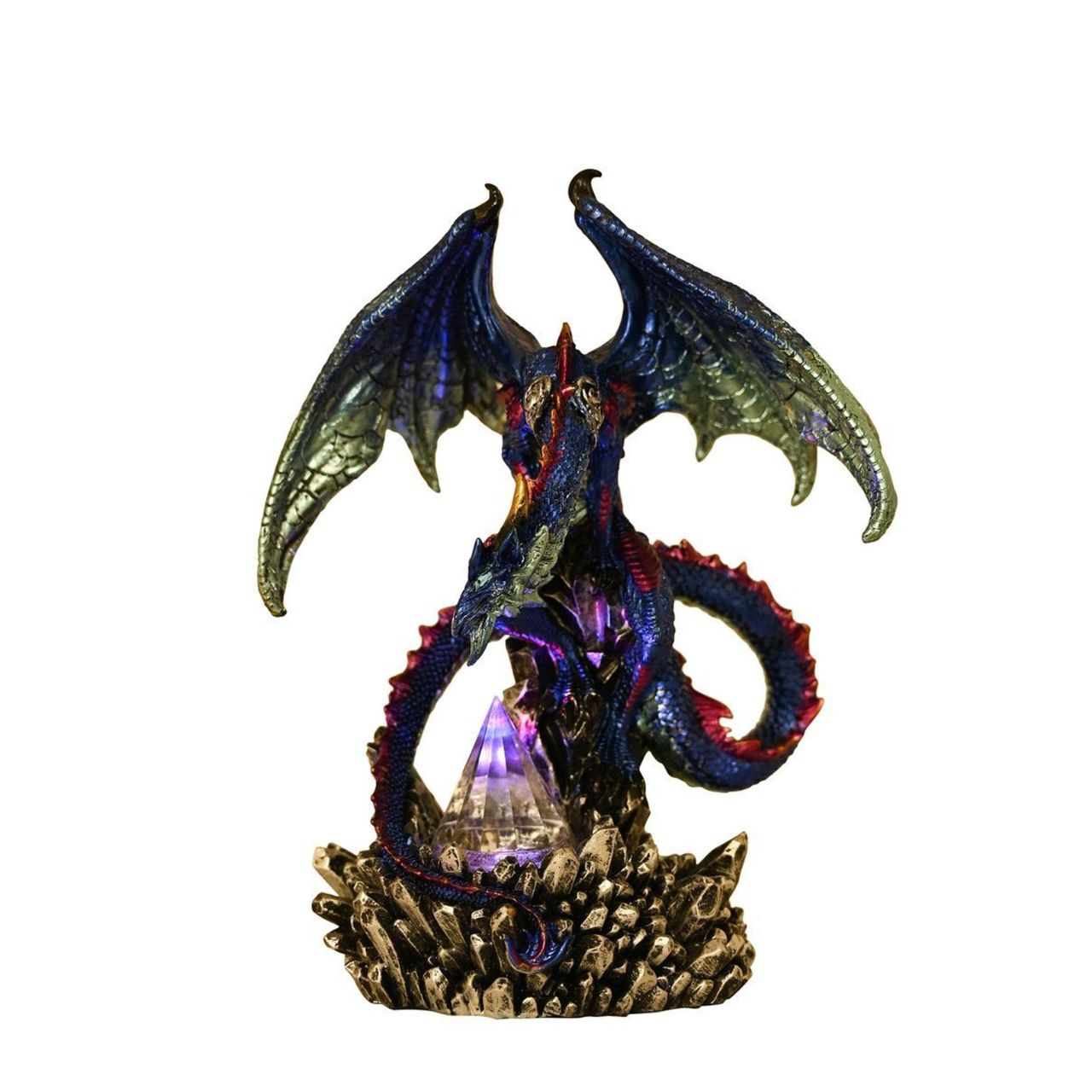 A Blue Dragon Fantasy Figurine Ornament with changeable lighting from the Mystic Legends Collection by Juliana Collection.