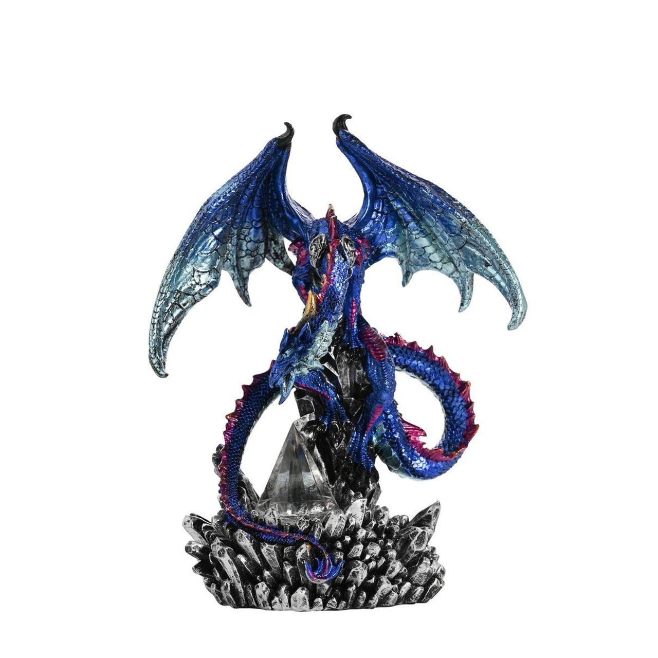 A Blue Dragon Fantasy Figurine Ornament with changeable lighting from the Mystic Legends Collection by Juliana Collection.