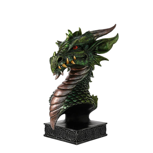This majestic green and bronze coloured piece with a metallic effect finish, is made from high-quality resin allowing for intricate detailing. A brand for customers and avid collectors who are drawn to the mystical and gothic aesthetic.