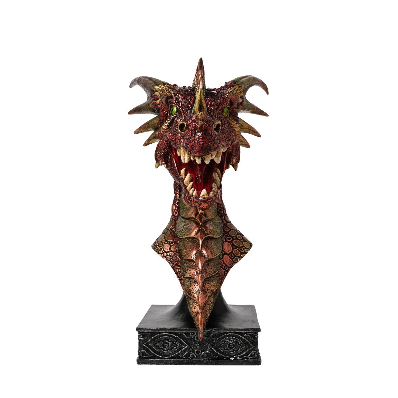 A Red Dragon Bust on a Plinth from the Mystic Legends Collection by Juliana Collection.