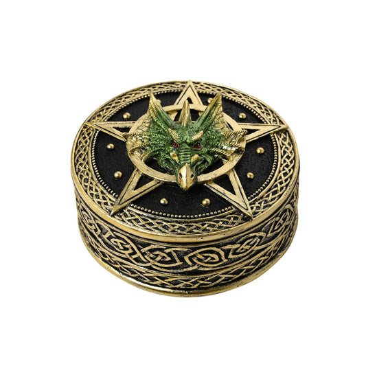 This gold, black, and green coloured piece with a metallic effect finish, is made from high-quality resin allowing for intricate detailing. A brand for customers and avid collectors who are drawn to the mystical and gothic aesthetic.