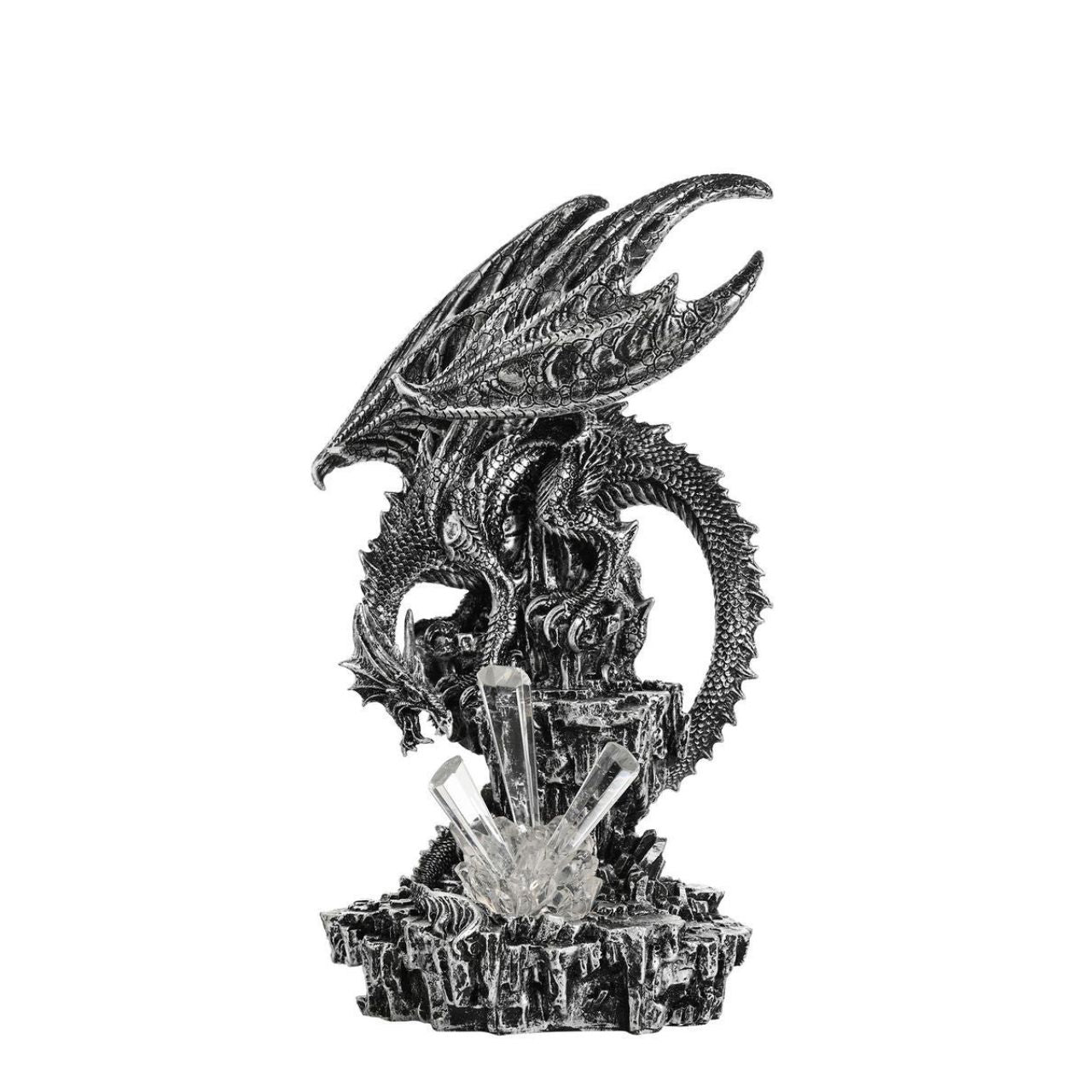 A Large Silver Dragon Fantasy Figurine Ornament with changeable light from the Mystic Legends Collection by Juliana Collection.