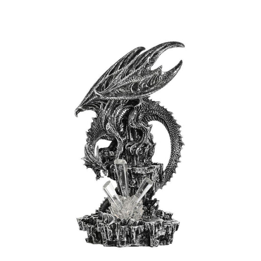 A Large Silver Dragon Fantasy Figurine Ornament with changeable light from the Mystic Legends Collection by Juliana Collection.