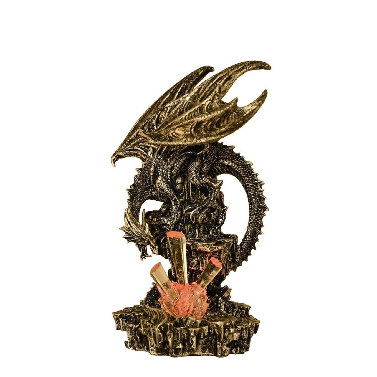 A Large Silver Dragon Fantasy Figurine Ornament with changeable light from the Mystic Legends Collection by Juliana Collection.
