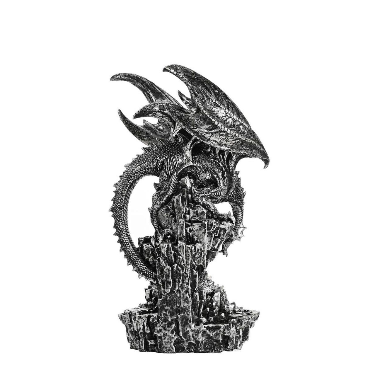 A Large Silver Dragon Fantasy Figurine Ornament with changeable light from the Mystic Legends Collection by Juliana Collection.