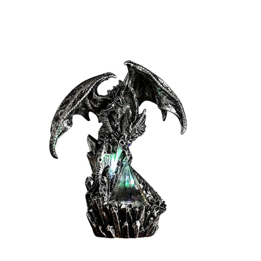 A Silver Dragon Fantasy Figurine Ornament with changeable flashing light from the Mystic Legends Collection by Juliana Collection.