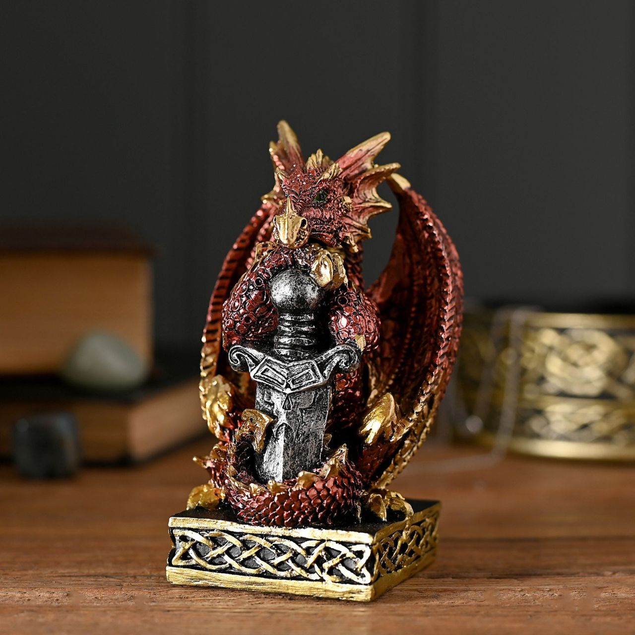 Each one depicts a unique dragon design and colour. They are made from high-quality resin which allows for intricate detailing. A brand for customers and avid collectors who are drawn to the mystical and gothic aesthetic.