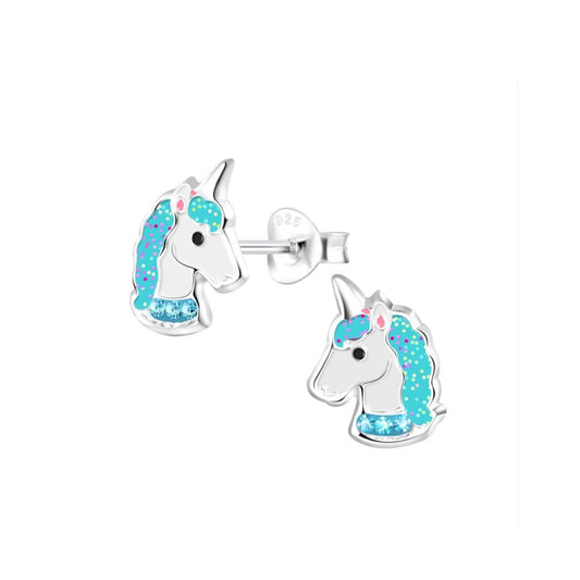 These Kilkenny Silver Kids Blue Unicorn Stud Earrings bring a touch of magic to any child's outfit. Made with stunning silver and adorned with a whimsical unicorn design, these earrings are perfect for young fashionistas. Let your child's imagination run wild with these stylish and fun earrings.