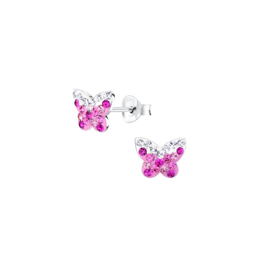 These pink and white crystal butterfly sterling silver stud earrings have been carefully designed to give the most comfort feel.