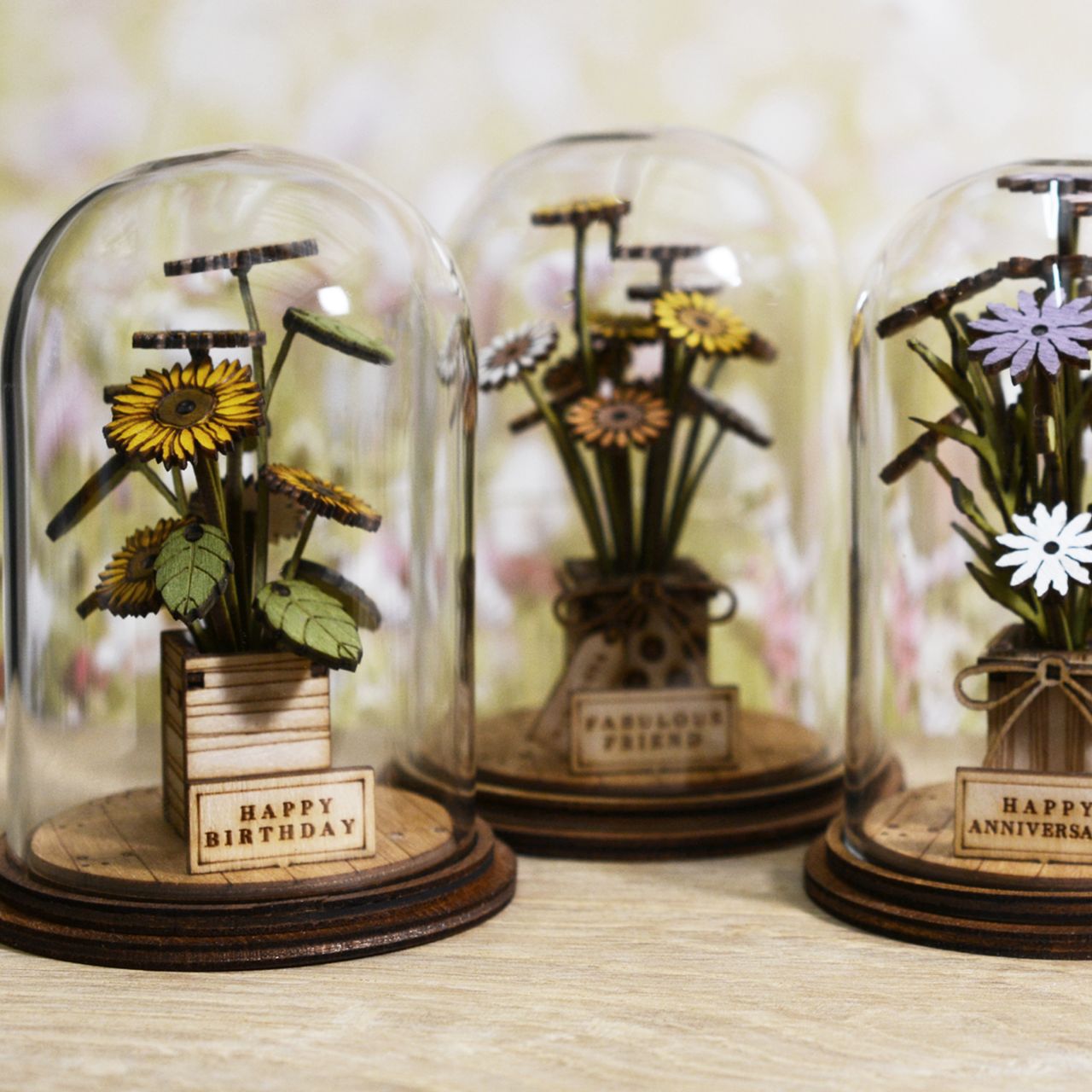 Because everyone loves flowers on their Birthday. This eco-friendly glass dome decoration encases a bunch of stunning yellow flowers, adorned with a Happy Birthday plaque. This classic vintage style, decorative Kloche will make a stunning display in your home.