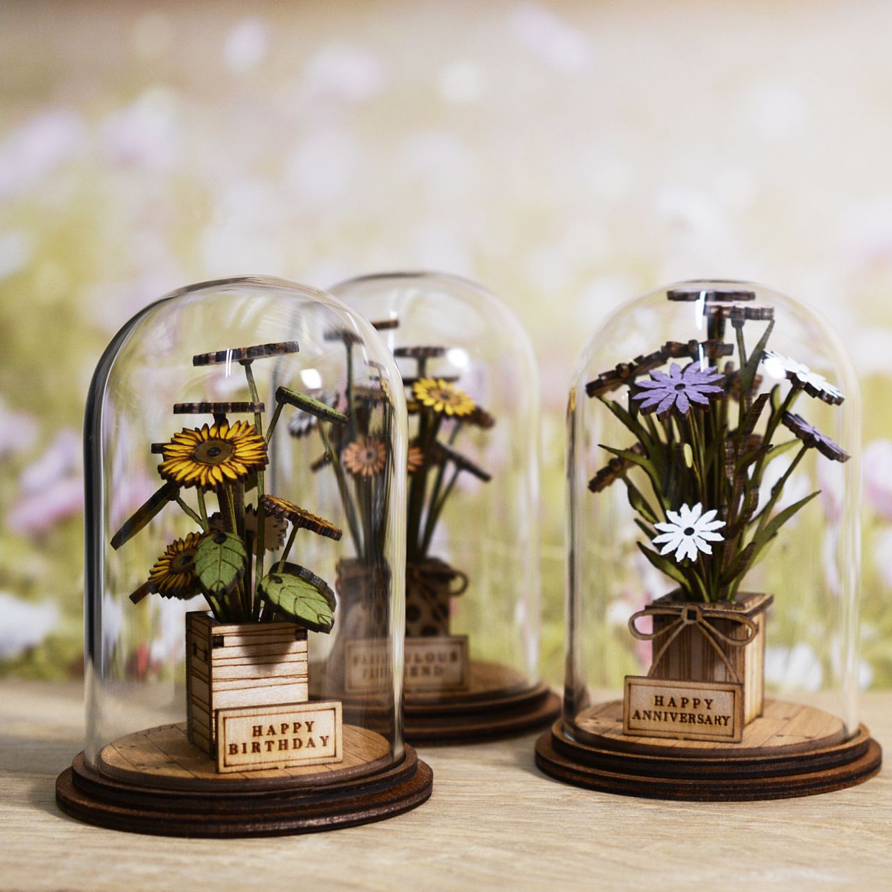Because everyone loves flowers on their Birthday. This eco-friendly glass dome decoration encases a bunch of stunning yellow flowers, adorned with a Happy Birthday plaque. This classic vintage style, decorative Kloche will make a stunning display in your home.