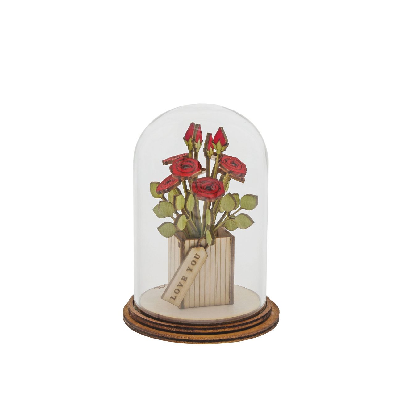 Tell someone you Love them with this beautiful Love You flower figurine. This eco-friendly glass dome decoration encases a bunch of beautiful red rose, adorned with an 'love you' gift tag.