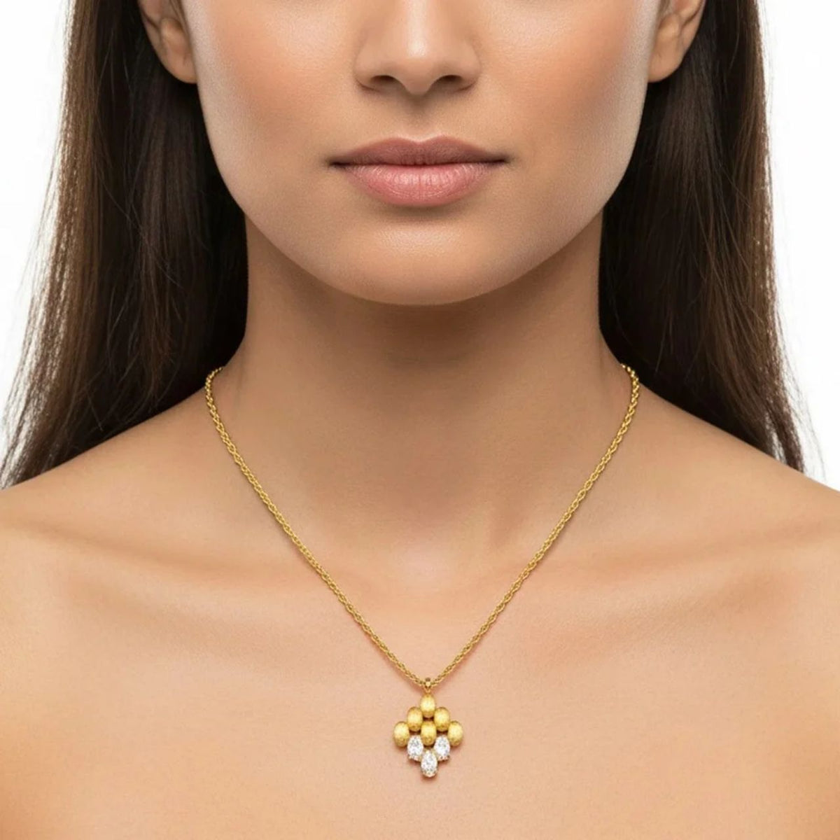 Delicate and refined, the Aubrey Necklace features a fine trellis-style design for an effortlessly elegant finish. Crafted with 18 carat brushed gold plating, it's subtle texture adds warmth and sophistication while maintaining a beautifully understated look.
