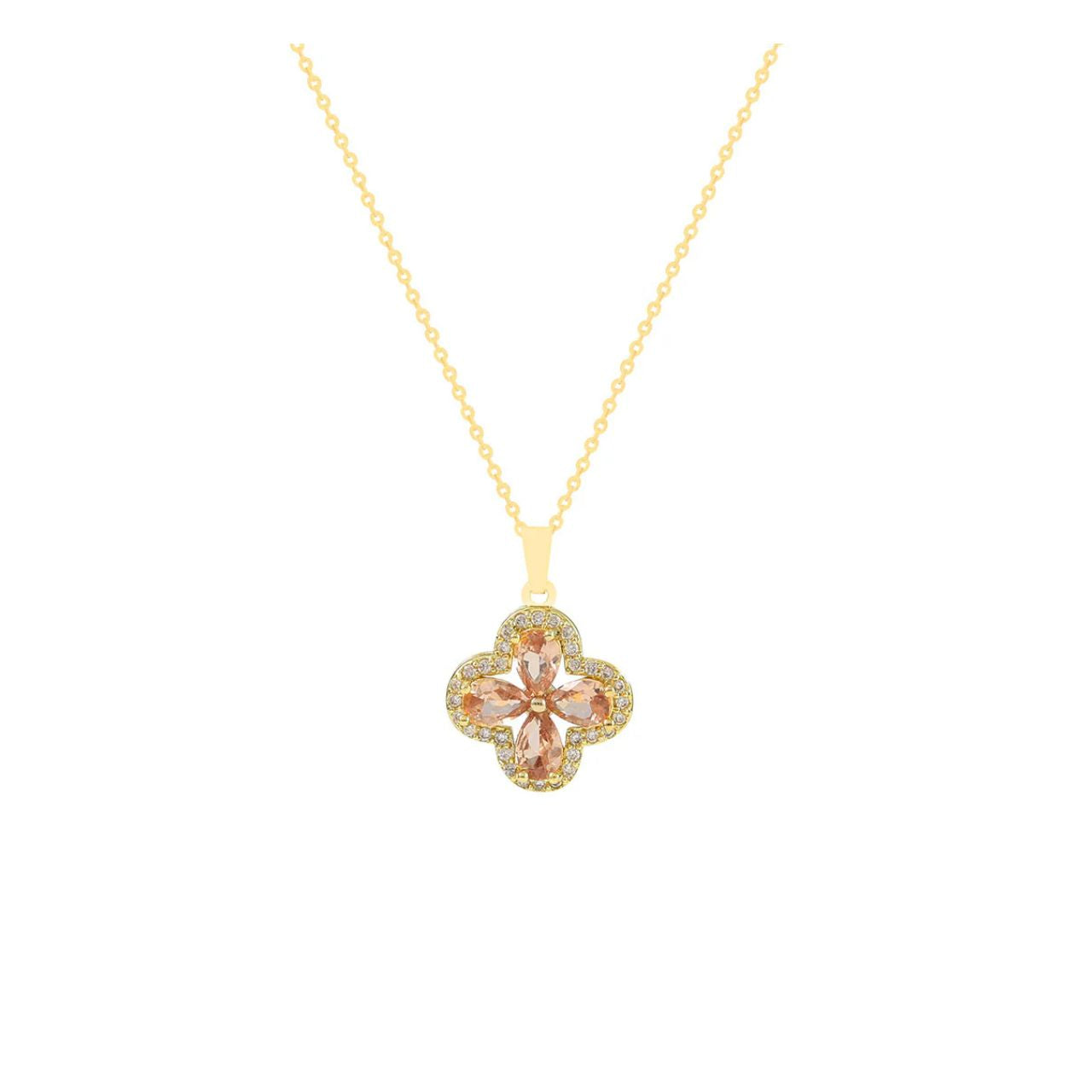 Elevate your elegance with the Knight and Day Champagne Clover Pendant, featuring delicately arranged champagne crystals in a refined clover design.