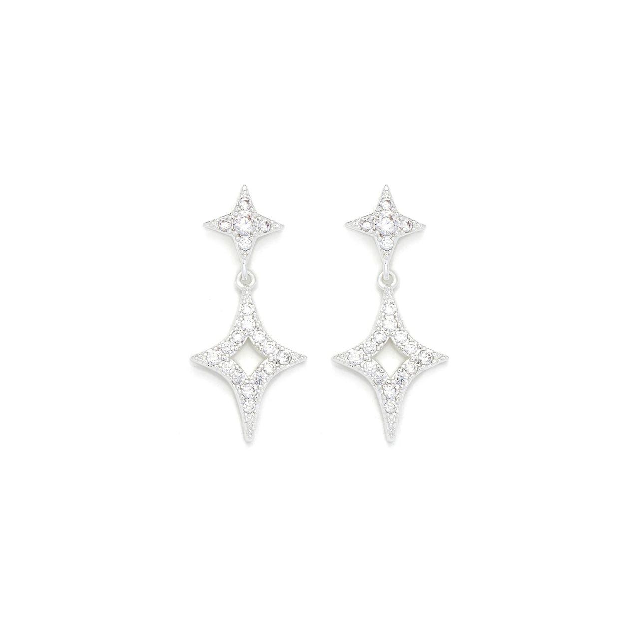 Elegant diamond shape earrings embellished with tiny CZ stones.
