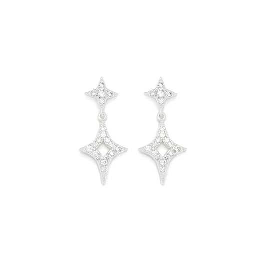 Elegant diamond shape earrings embellished with tiny CZ stones.