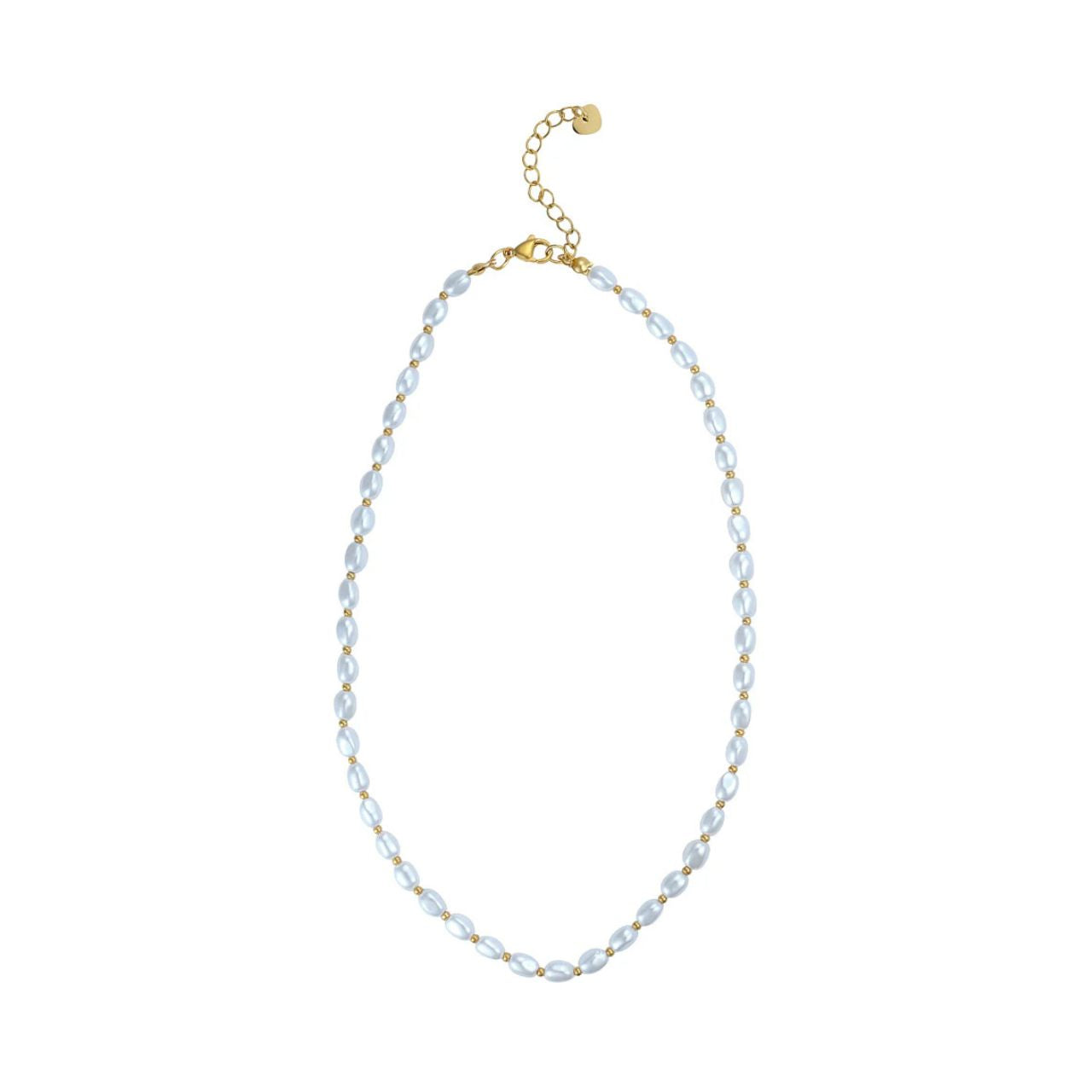 Elegant single strand faux pearl necklace in short length to suit layering.