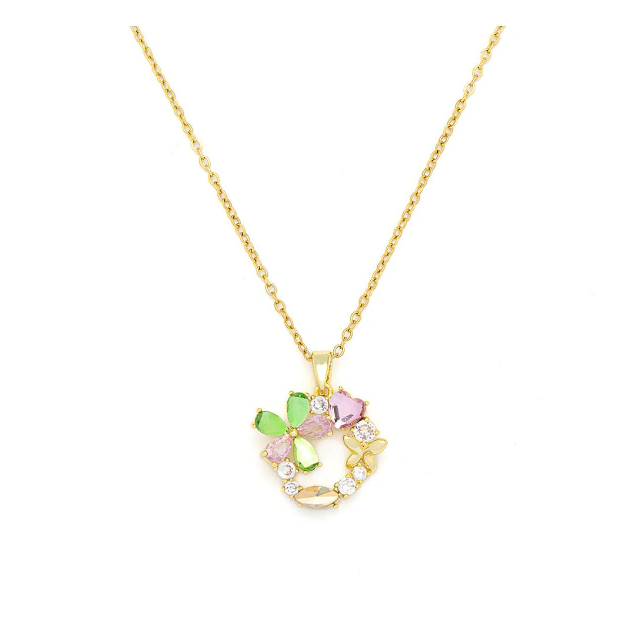 Exquisite mix of colour combined in this 'floral bouquet' pendant. Length 41 + 5cm extension. Gold plating.